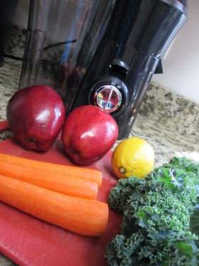 First, I juiced apples, carrots, kale, and a lemon. I forgot the celery!